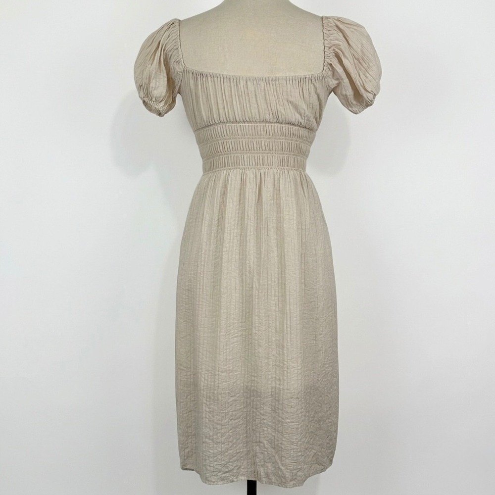Womens Coquette Milkmaid Fairy Cottage Boho Midi Dress Sz S Smocked Puff Sleeve - Picture 2 of 8